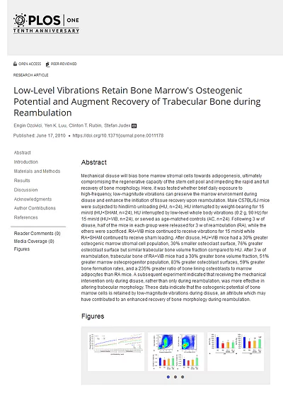Low-Level Vibrations Retain Bone Marrow's Osteogenic Potential and Augment Recovery of Trabecular Bone during Reambulation.